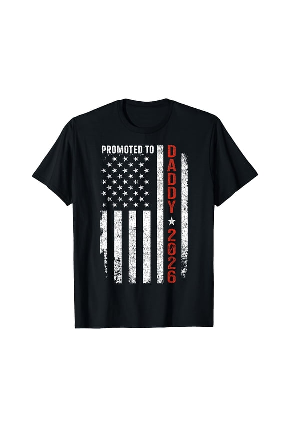 Distressed American Flag Promoted to Daddy 2026 T-Shirt for Proud New Dads