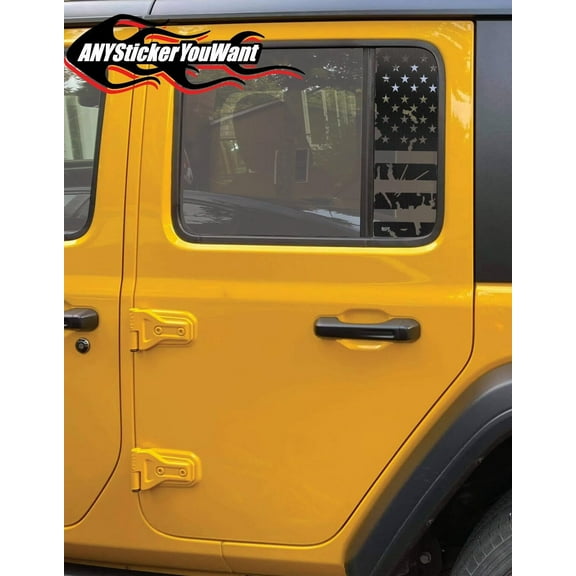 Distressed American Flag Side Window Vinyl Decal Compatible with and Fits Jeep Wrangler JL 2016-2023 Compatible with and FitsJeep Gladiator JT 2020-2023 - Set of Two
