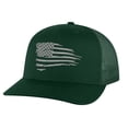 thumbnail image 1 of Distressed American Flag Snapback Hat - Modern Embroidered Design in Silver Thread, Patriotic Trucker Cap for Freedom-Loving Americans (AlpineGreen), 1 of 9