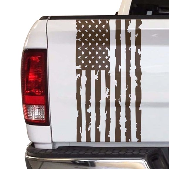 Distressed American Flag Truck Tailgate Vinyl Decal Compatible with Most Pickup Trucks USA Sticker Pickup Truck Car Sticker Rear Graphic (11" x 25", Brown)