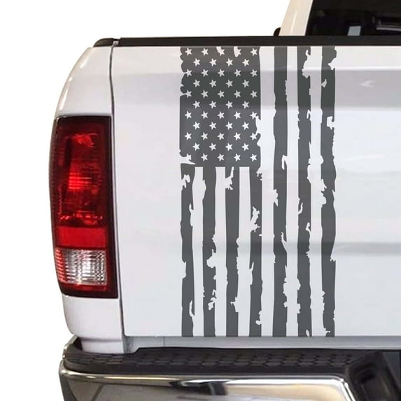 Distressed American Flag Truck Tailgate Vinyl Decal Compatible with Most Pickup Trucks USA Sticker Pickup Truck Car Sticker Rear Graphic (11" x 25", Dark Gray)