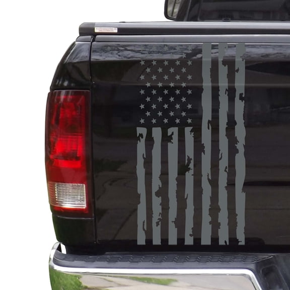 Distressed American Flag Truck Tailgate Vinyl Decal Compatible with Most Pickup Trucks USA Sticker Pickup Truck - Car Sticker Rear Graphic (11" x 25", Gray)