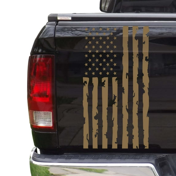 Distressed American Flag Truck Tailgate Vinyl Decal Compatible with Most Pickup Trucks USA Sticker Pickup Truck - Car Sticker Rear Graphic (11" x 25", Light Brown)