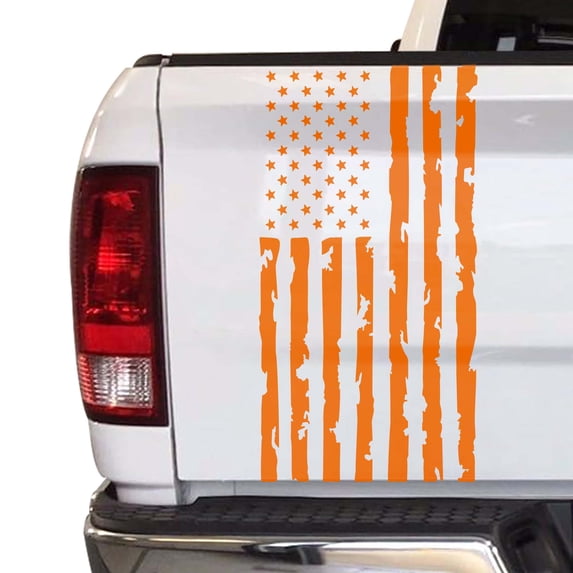 Distressed American Flag Truck Tailgate Vinyl Decal Compatible with Most Pickup Trucks USA Sticker Pickup Truck - Car Sticker Rear Graphic (11" x 25", Light Orange)