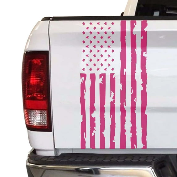 Distressed American Flag Truck Tailgate Vinyl Decal Compatible with Most Pickup Trucks USA Sticker Pickup Truck - Car Sticker Rear Graphic (11" x 25", Pink)