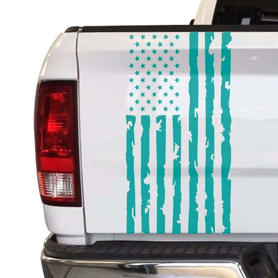 Distressed American Flag Truck Tailgate Vinyl Decal Compatible with Most Pickup Trucks USA Sticker Pickup Truck - Car Sticker Rear Graphic (11" x 25", Turquoise)