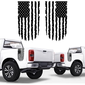 Distressed American Flag Vinyl Decal 2 Pack 17 inch by 9 inch for Trucks, Tailgate, Cars, Windows Compatible with Most Pickup EUA Flag - Rear Graphic USA, US Flag Car Sticker (Black)