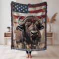Distressed Thread Distressed American Flag and Bison Woven Throw Blanket, 100% Cotton ...