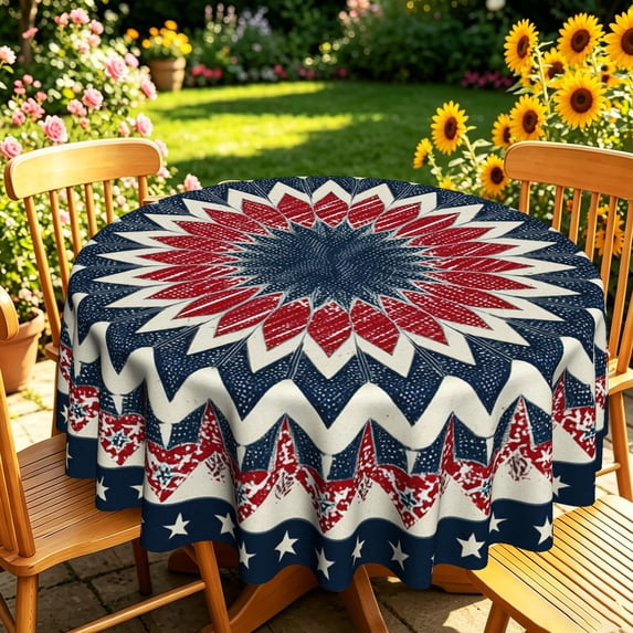 Distressed American Star Quilt Pattern 2D Print Round Table Cover