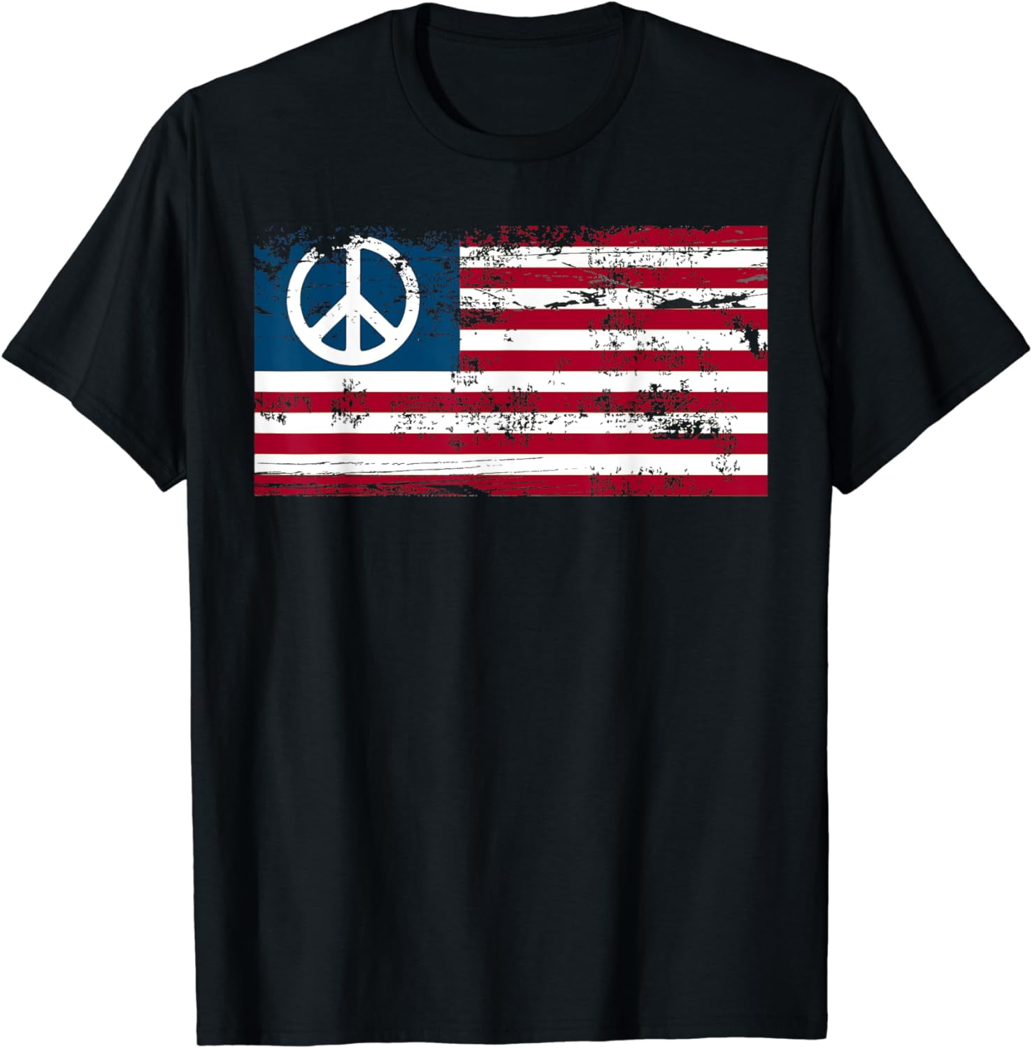 Distressed American USA Flag with Peace Sign T-shirt - Walmart.com