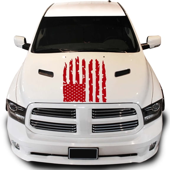 Distressed American USA US Flag Hood Vinyl Decal fits Most Pickup Trucks SUV Jeep Sedan EUA Flag Graphic Car Sticker (23" x 36", Red)