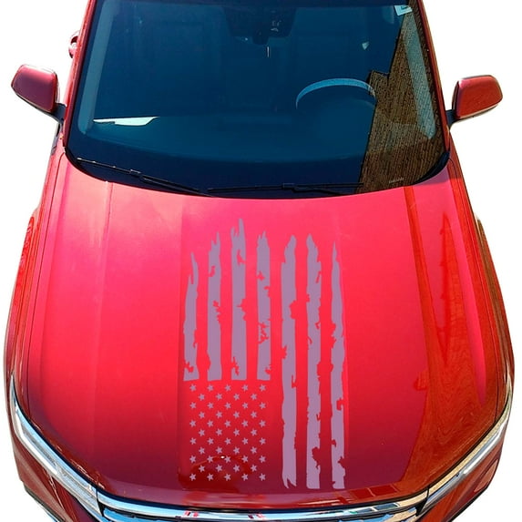 Distressed American USA US Flag Hood Vinyl Decal fits Most Pickup Trucks SUV Sedan Jeep EUA Flag Graphic Car Sticker (23" x 36", Lilac)