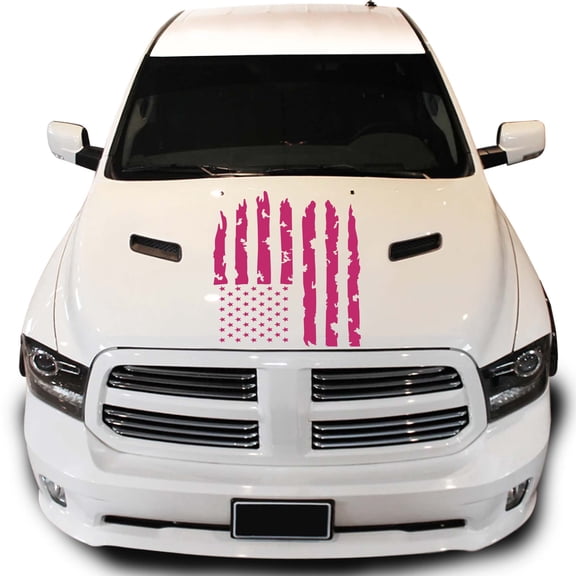 Distressed American USA US Flag Hood Vinyl Decal fits Most Pickup Trucks SUV Sedan Jeep EUA Flag Graphic Car Sticker (23" x 36", Pink)