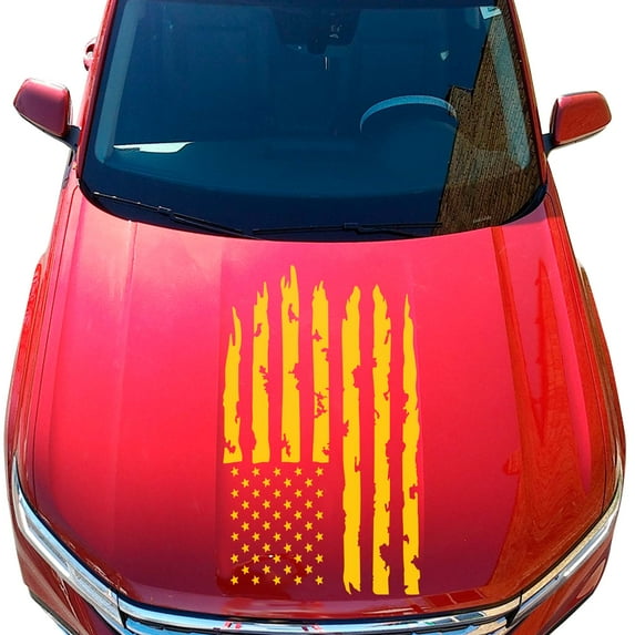 Distressed American USA US Flag Hood Vinyl Decal fits Most Pickup Trucks SUV Sedan Jeep EUA Flag Graphic Car Sticker (23" x 36", Yellow)