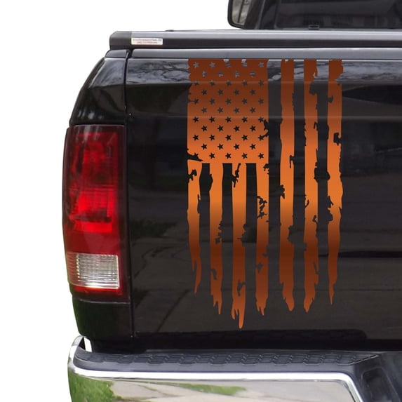 Distressed American USA US Flag Truck Tailgate Vinyl Decal Compatible with most Pickup Trucks EUA Flag Rear Graphic Car Sticker (11" x 20", Copper (Metallic))