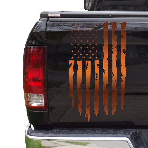 Distressed American USA US Flag Truck Tailgate Vinyl Decal Compatible with most Pickup Trucks - EUA Flag Rear Graphic Car Sticker (11" x 20", Copper (Metallic))