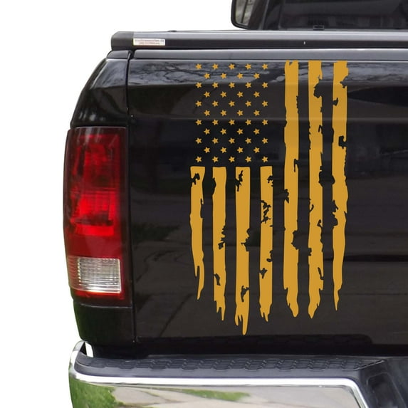 Distressed American USA US Flag Truck Tailgate Vinyl Decal Compatible with most Pickup Trucks - EUA Flag Rear Graphic Car Sticker (11" x 20", Imitation Gold)