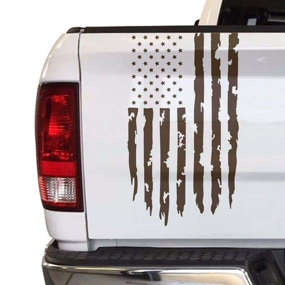 Distressed American USA US Flag Truck Tailgate Vinyl Decal Compatible with most Pickup Trucks - EUA Flag Rear Graphic Car Sticker (11" x 20", Brown)