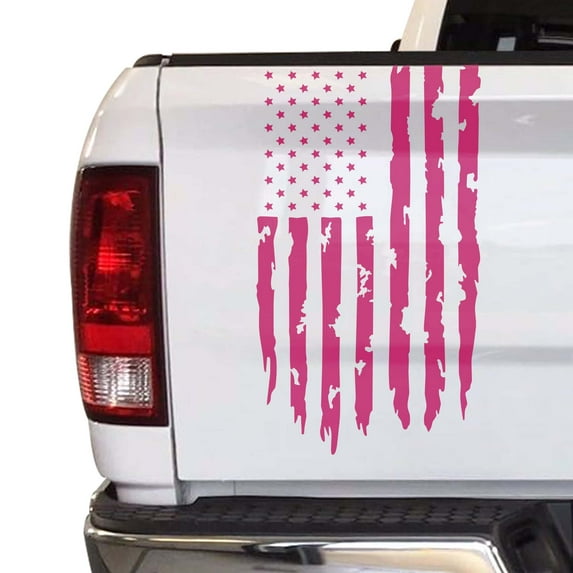 Distressed American USA US Flag Truck Tailgate Vinyl Decal Compatible with most Pickup Trucks - EUA Flag Rear Graphic Car Sticker (11" x 20", Pink)