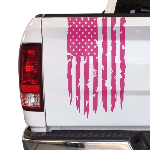 Distressed American USA US Flag Truck Tailgate Vinyl Decal Compatible with most Pickup Trucks EUA Flag Rear Graphic Car Sticker (11" x 20", Pink)