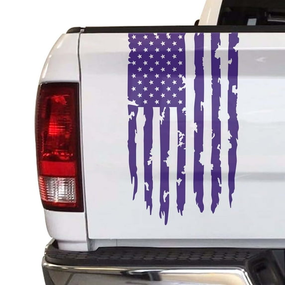 Distressed American USA US Flag Truck Tailgate Vinyl Decal Compatible with most Pickup Trucks EUA Flag Rear Graphic Car Sticker (11" x 20", Purple)