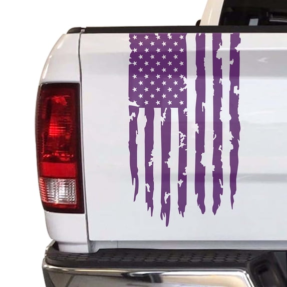 Distressed American USA US Flag Truck Tailgate Vinyl Decal Compatible with most Pickup Trucks EUA Flag Rear Graphic Car Sticker (11" x 20", Violet)