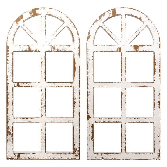 Distressed Arched Cathedral Window Frame Wall Decor Antique White 2 Pack