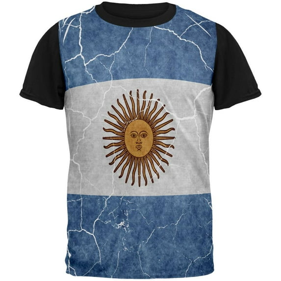 Distressed Argentina Flag All Over Mens Black Back T Shirt Multi LG
