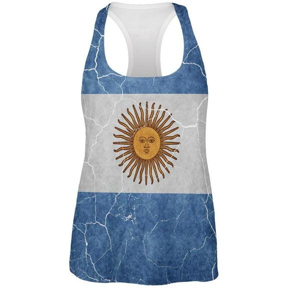 Distressed Argentina Flag All Over Womens Work Out Tank Top Multi MD
