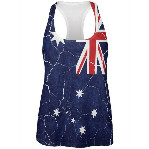 Distressed Australian Flag All Over Womens Work Out Tank Top Multi LG