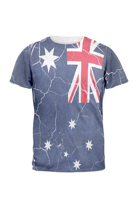 Distressed Australian Flag Mens T Shirt Heather White SM
