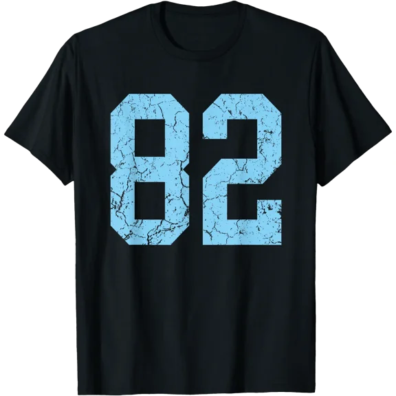 Distressed Baby Blue Number 82 Player Uniform #82 T-Shirt