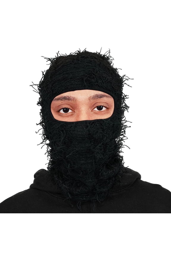 Distressed Balaclava Ski Mask for Men and Women - Knitted Balaclava Distressed Windproof Shiesty Full Face Mask Cold Weather,Black