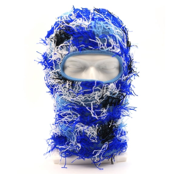 Distressed Balaclava Ski Mask for Men and Women - Knitted Balaclava Distressed Windproof Shiesty Full Face Mask Cold Weather,Camouflage Blue