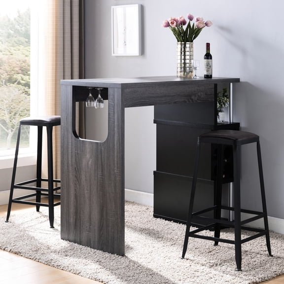 Distressed Bar Table in Grey & Black with Three Compartments / Keep Bar Items in Order