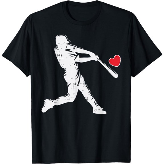 Distressed Baseball Batter Silhouette Heart Men's T-Shirt for Valentine's Day
