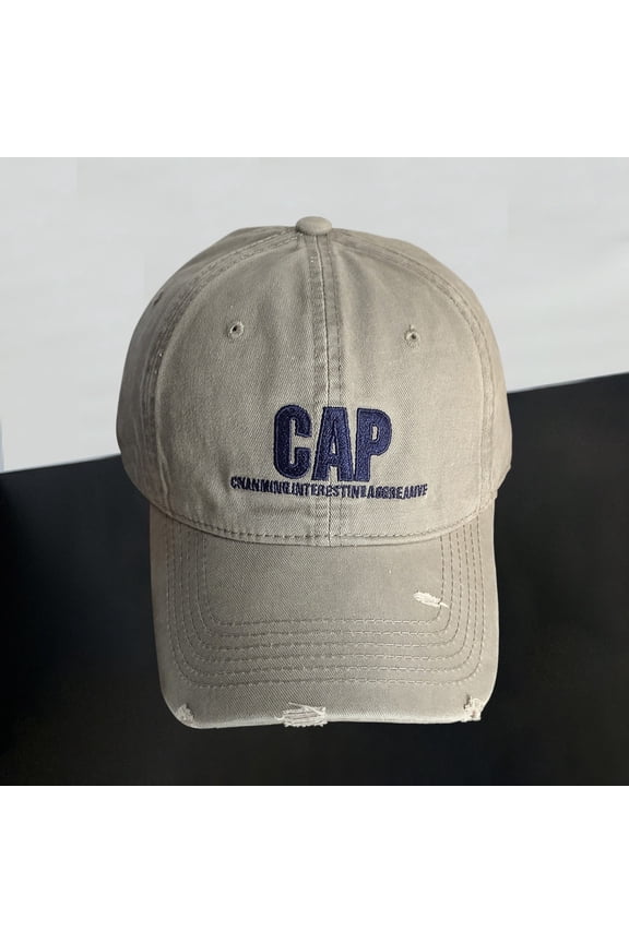 Distressed Baseball Cap with Embroidered Letters, Vintage Style Sun Hat for Men and Women, Flattering Fit for Spring Summer Daily Wear and Outdoor Activities-Gray