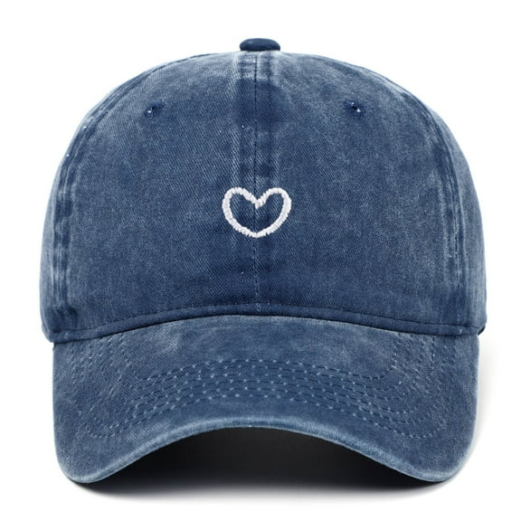 Distressed Baseball Cap For Women Vintage Washed Cotton Heart Embroidered Adjustable Dad Hat Navy One Size