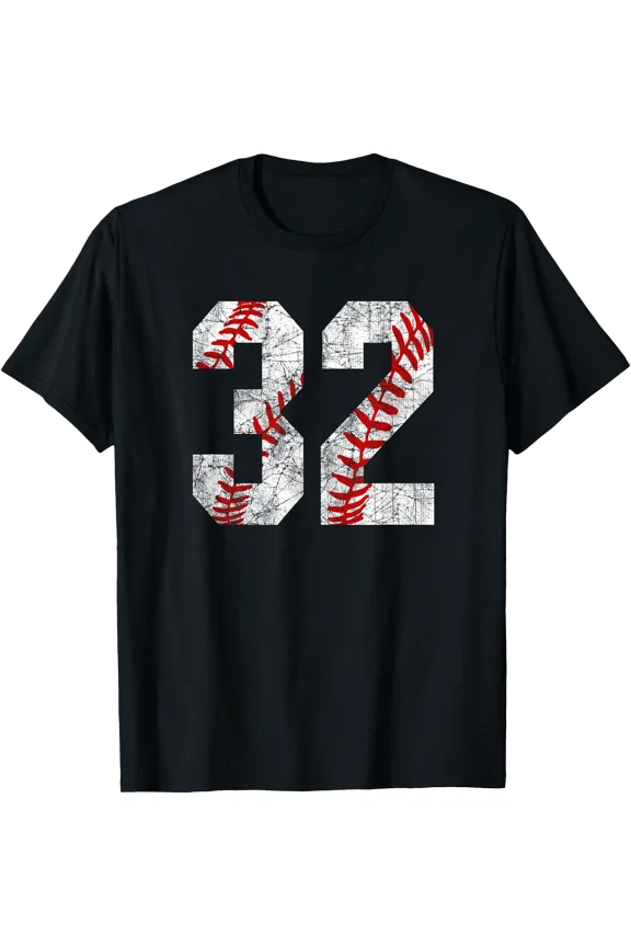 Distressed Baseball Number 32 Uniform Player Fan T-Shirt