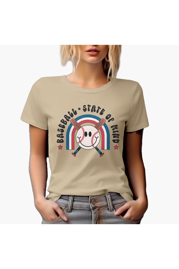 Distressed Baseball State of Mind Quote - Retro Bats & Ball Art Merch Gift, Tan T-Shirt, Small