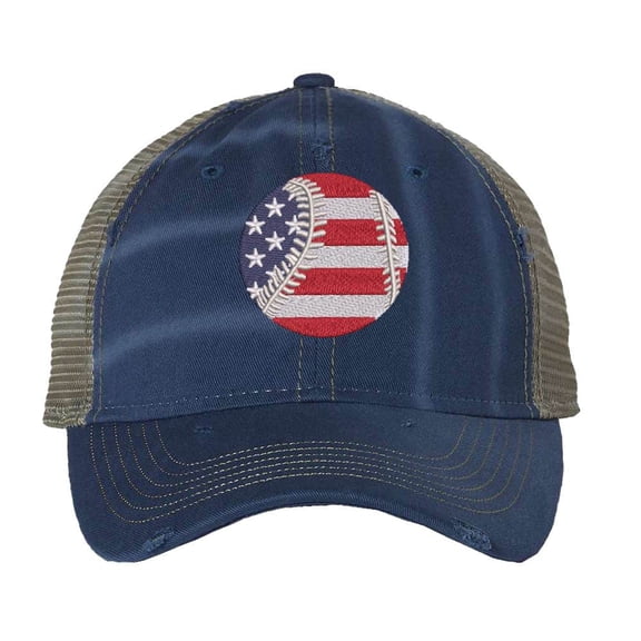 Patriotic Ball Cap - Distressed American Flag Baseball - Vintage Baseball Trucker Strapback Hat (RoyalBlue)