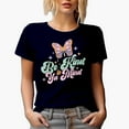 thumbnail image 1 of Distressed Be Kind to Ya Mind Quote & Butterfly, Mental Health Art Merch Gift, Navy Blue T-Shirt, Small, 1 of 5