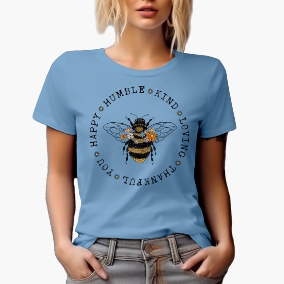 Distressed Be Loving, Thankful, You, Happy, Humble Kind, Bee Lover Themed Merch Gift, Baby Blue T-Shirt, 3XL