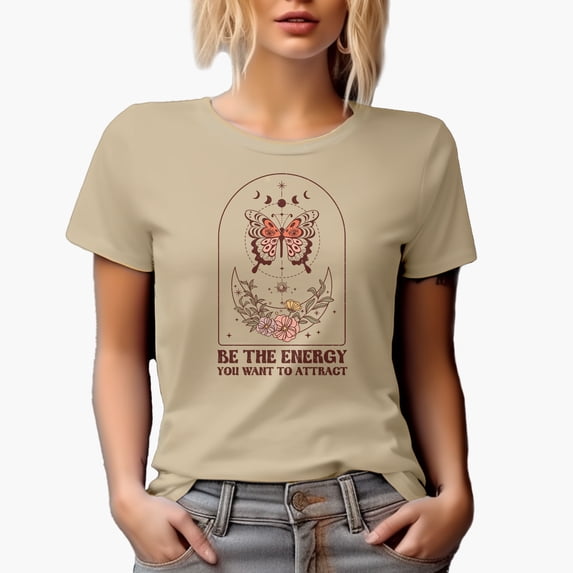 Distressed Be the Energy You Want to Attract Quote - Boho Art Merch Gift, Tan T-Shirt, 2XL