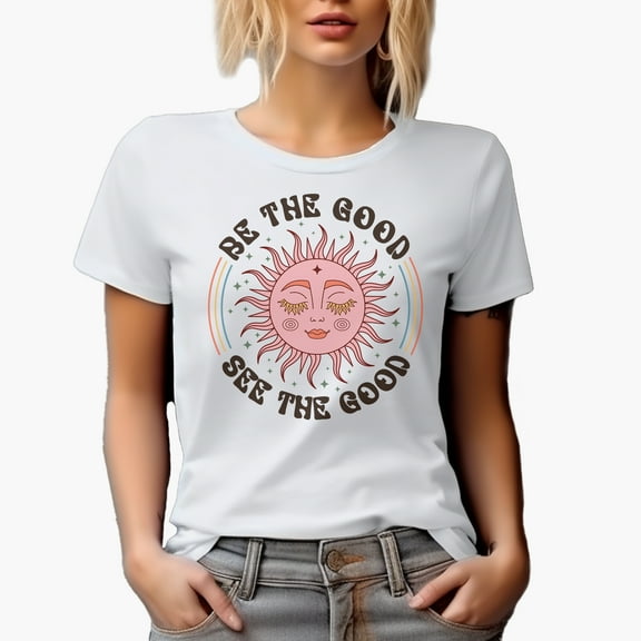 Distressed Be the Good, See the Good - Sun Boho Drawing Art Merch Gift, White T-Shirt, Small