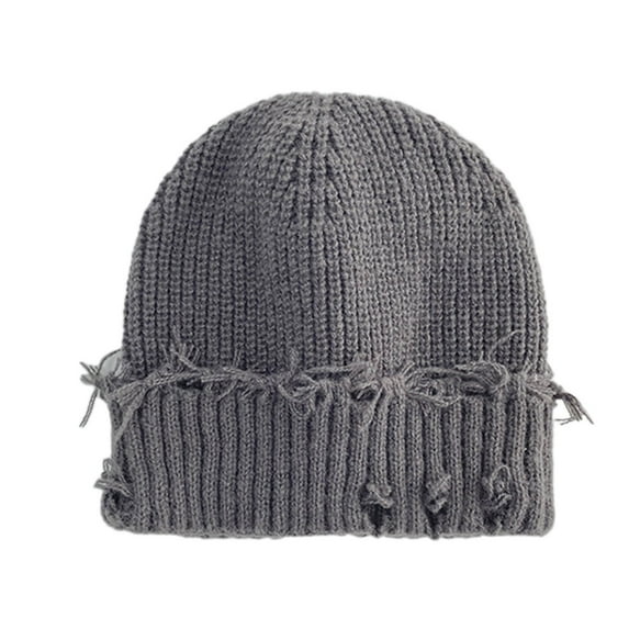 Distressed Beanie Hat for Men Women Chunky Soft Knitted Hats Fashion Warm Winter Beanies Unisex Dark Gray
