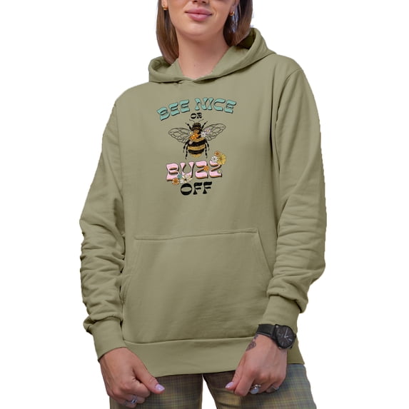 Distressed Bee Nice or Buzz Off - Floral Bee Art Merch Gift, Sand Hooded Sweatshirt or Hoodie, 2XL