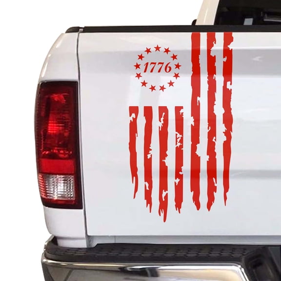 Distressed Betsy Ross Flag 1776 American USA US Flag Truck Tailgate Vinyl Decal fits Most Pickup Trucks EUA Flag Rear Graphic Bumper Sticker for Car SUV Van Windows (11" x 20", Light Red)