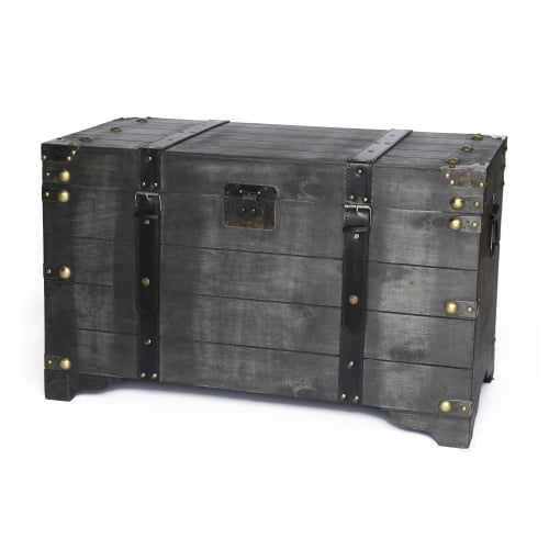 Distressed Black Large Wooden Storage Trunk Coffee Table