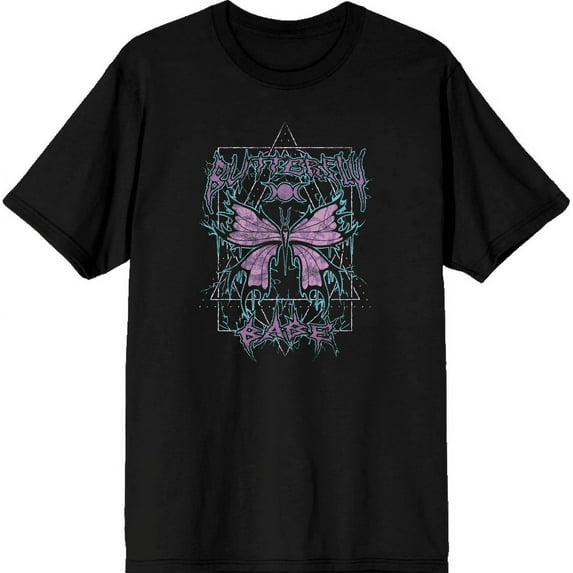 Distressed Black Metal Butterfly Adult Black Crew Neck Short Sleeve Tee-Medium